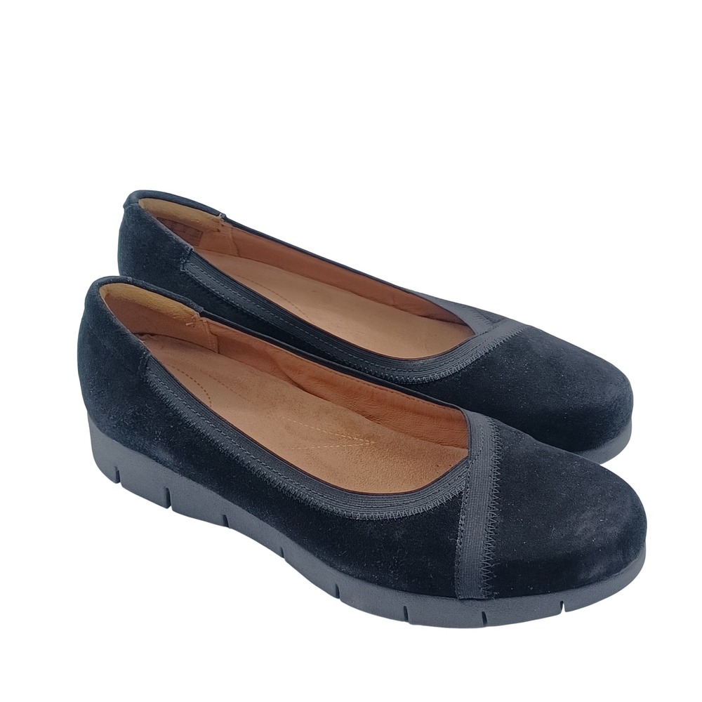 Clarks Artisan Wedge Pumps Womens 9.5 Black Suede Slip On Shoes NEW‎